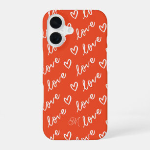 Rotes Monogramm Süße Liebe Herzen Muster iPhone 16 Hülle