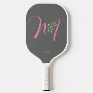 Rotes Monogramm-Wasserfarben-Blume Pickleball Schläger