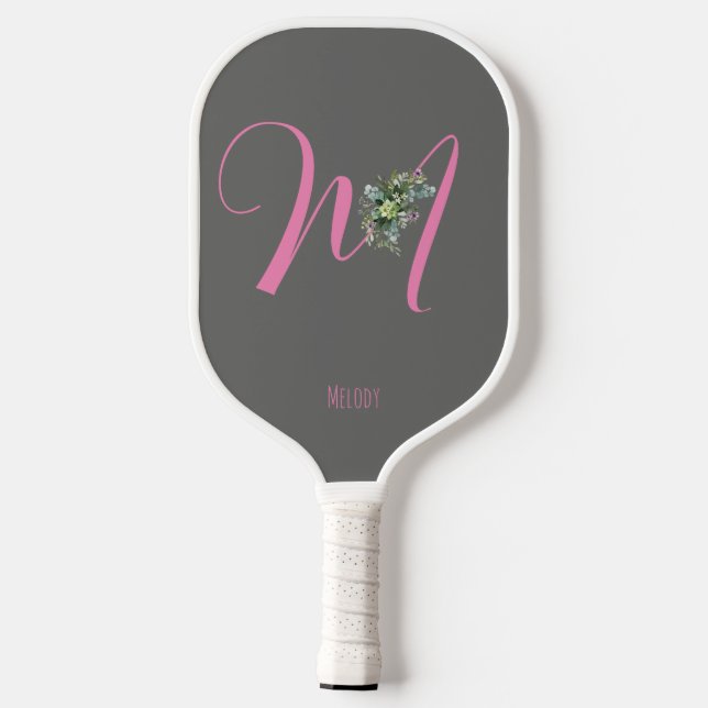 Rotes Monogramm-Wasserfarben-Blume Pickleball Schläger (Rückseite)