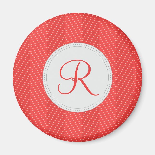 Rotes Monogramm Zickzack Muster Magnet (Vorne)