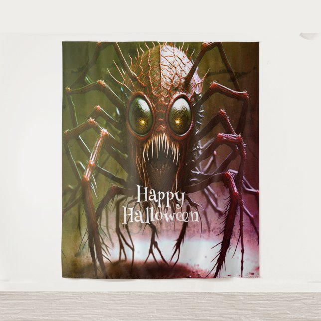 Rotes Monster Halloween Hintergrund Wandteppich (Vorderseite)