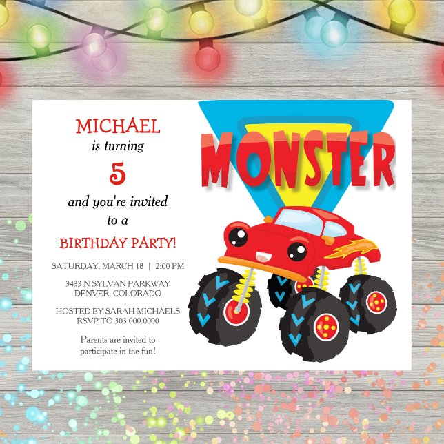 Rotes Monster Truck Geburtstagsparty Einladung (Von Creator hochgeladen)