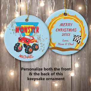 Rotes Monster-Truck-Rennen Keramik Ornament