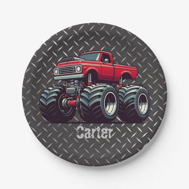 Rotes Monstertruck Pappteller (Vorderseite)