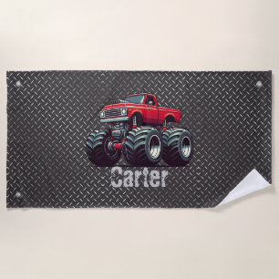 Rotes Monstertruck Strandtuch