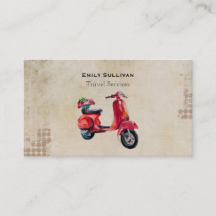 Rotes Moped in Aquarell mit Blumenkorb Visitenkarte