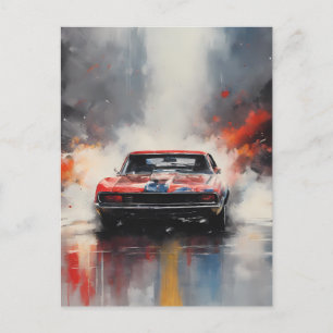 Rotes Muscle-Car frontal Postkarte