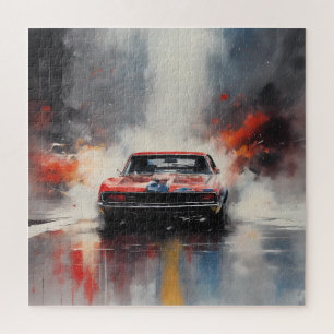 Rotes Muscle Car von vorne Puzzle