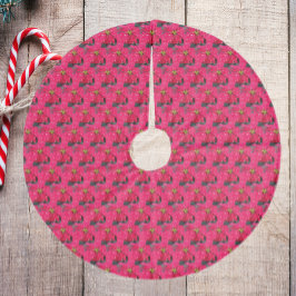 Rotes Muster der Poinsettia Fleece Weihnachtsbaumdecke