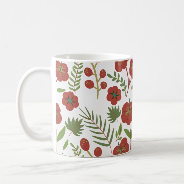 Rotes, nahtloses Muster mit weißem Hintergrund Kaffeetasse (Links)