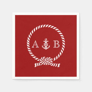 Rotes nautisches Seil und monogrammierter Anker Serviette