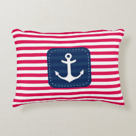 Rotes Nautischweiß Stripes Zierkissen