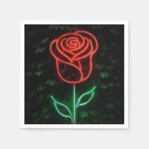 Rotes Neonlicht leuchtende Rose Efeu Sweet 16 16. Serviette
