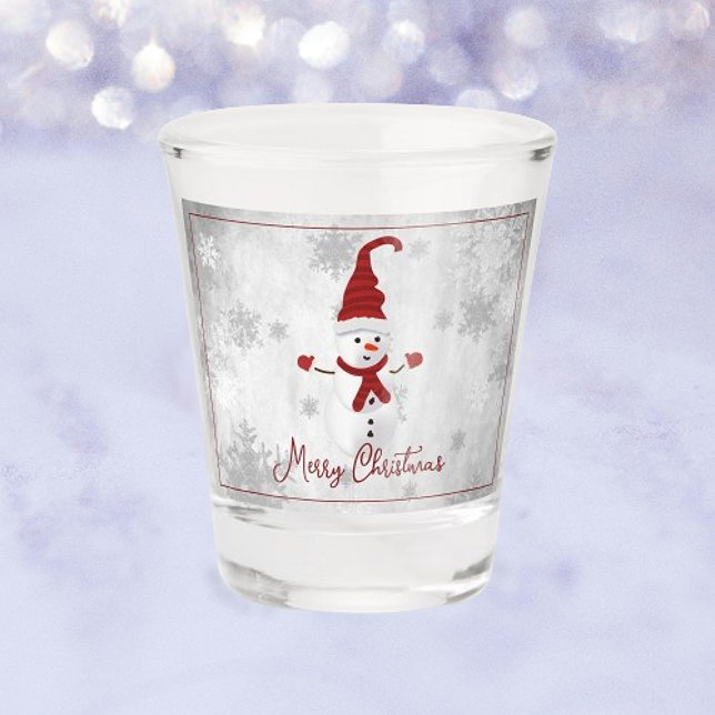 Rotes Niedliches Schneemann Holiday Showglas Schnapsglas (Red Cute Snowman Holiday Shot Glass)