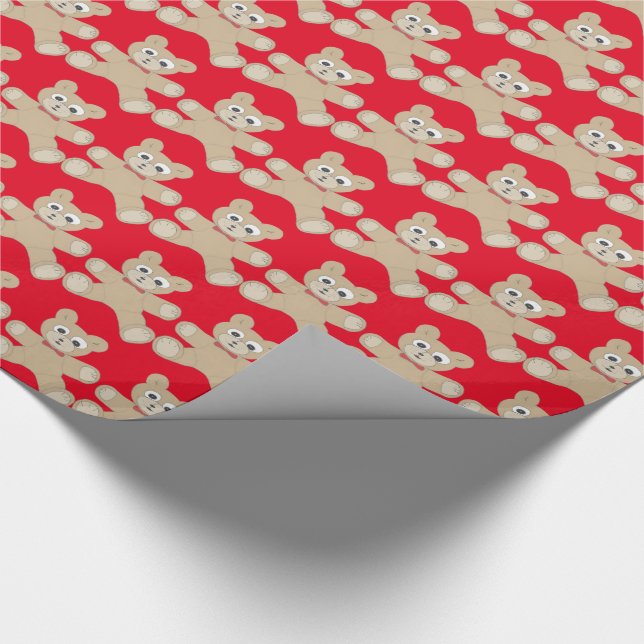 Rotes niedliches Teddy-Bärn-Muster Geschenkpapier (Ecke)