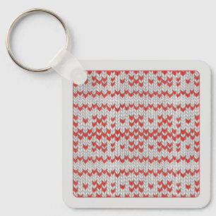 Rotes nordisches Strickmuster Quadratischer Metall Schlüsselanhänger