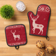 Rotes Norwegisches Strickmuster mit Hirsch, Ofenha