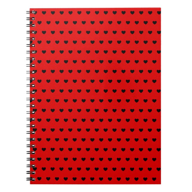 Rotes Notebook mit schwarzen Herzen Notizblock (Vorderseite)