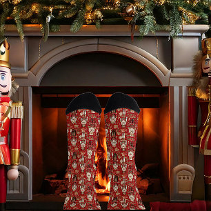 Rotes Nussknacker-Muster Weihnachten Socken