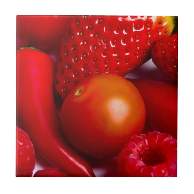 Rotes Obst und Gemüse - Tile/Trivet Fliese (Vorderseite)