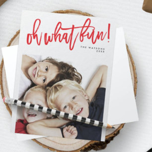 Rotes Oh Was Für Ein Spaß Weihnachts-Foto-Karte Feiertagskarte