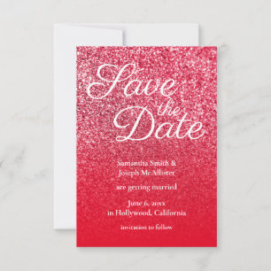 Rotes Ombre-Glitter 'Save the Date' Einladung