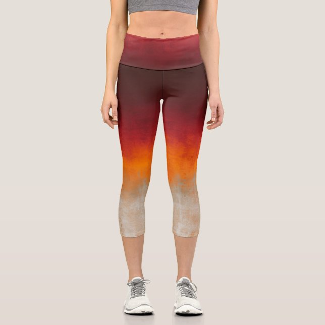 Rotes Orange Grau Weiße rustikale Omelone Capri Leggings (Vorderseite)