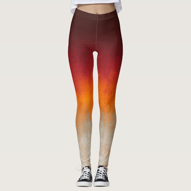 Rotes Orange Grau Weiße rustikale Omelone Leggings (Vorderseite)