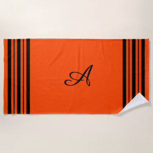 Rotes Orange mit schwarzen Streifen Bars und Monog Strandtuch