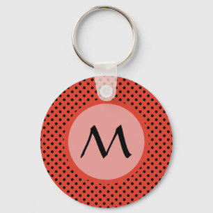 Rotes Orange Polka Dot Monogramm Schlüsselanhänger