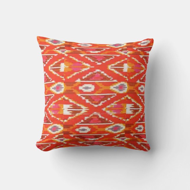 Rotes orange und weißes Ikat Druck-Kissen Kissen (Vorderseite)