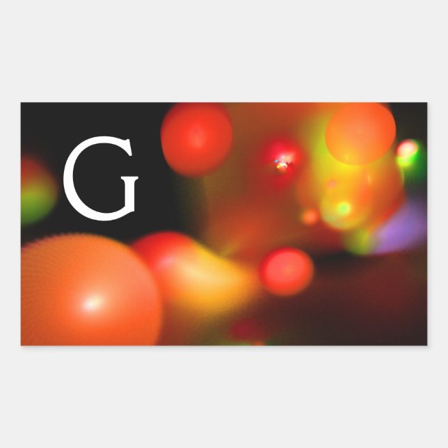 ROTES ORANGE YELLOW SCHWARZES FRAKTAL BUBBLES MONO RECHTECKIGER AUFKLEBER (Vorderseite)