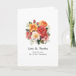 Rotes, orangefarbenes und sage florales Hochzeitsf Dankeskarte