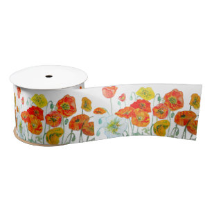 Rotes Orangen-Mohn-Wasserfarben-Blumenband Satinband