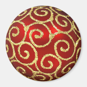 Rotes Ornament mit Gold-Wirbel Magnet