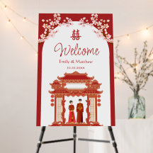 Rotes Paar Tempel Blumenzelt Chinesischer Hochzeit