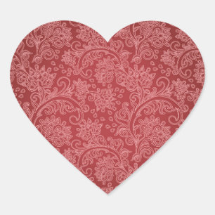 Rotes Paisley-Damask-Designer-Blumen-Vintage-Klass Herz-Aufkleber