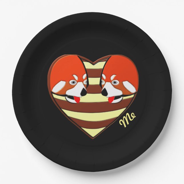 Rotes Panda-Liebe Pappteller (Vorderseite)