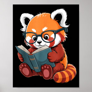Rotes Pandas beim Buchlesen lesendes Tier süß rot Poster