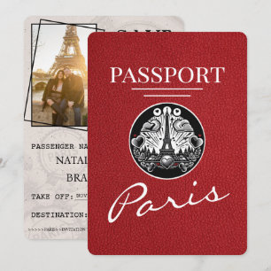 Rotes Paris Reisepass Save The Date