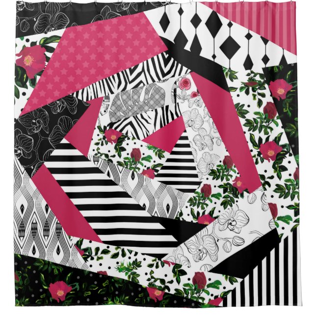 Rotes Patchwork, beliebt, Patchwork-Kissen Duschvorhang (Vorderseite)