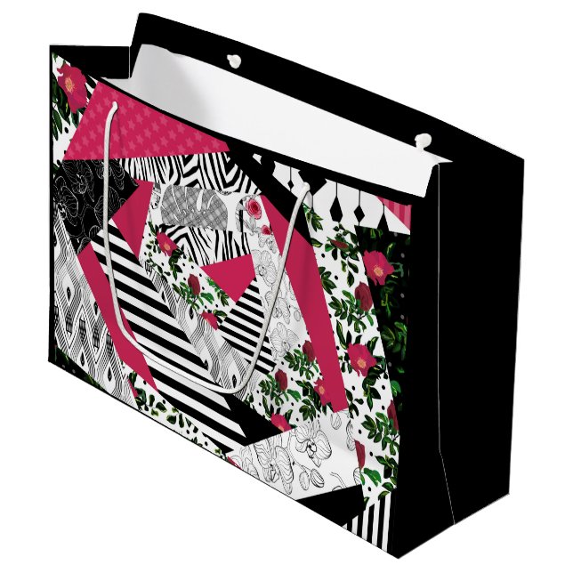 Rotes Patchwork, beliebt, Patchwork-Kissen Große Geschenktüte (Vorderseite Schrägansicht)