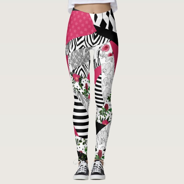 Rotes Patchwork, beliebt, Patchwork-Kissen Leggings (Vorderseite)