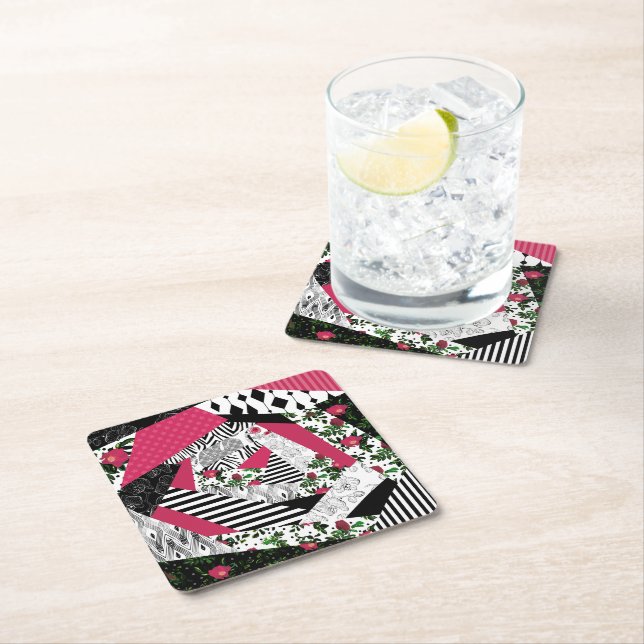 Rotes Patchwork, beliebt, Patchwork-Kissen Rechteckiger Pappuntersetzer (Vor Ort)