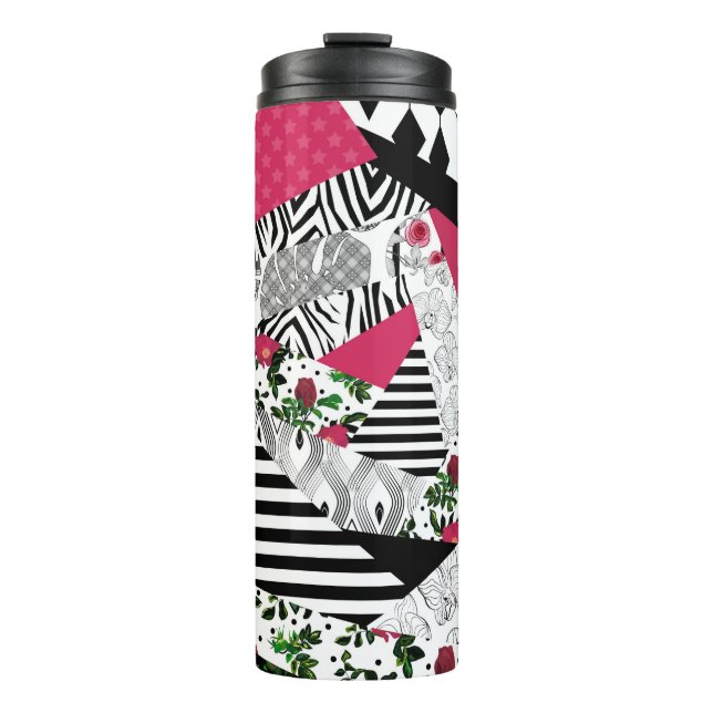 Rotes Patchwork, beliebt, Patchwork-Kissen Thermosbecher (Vorderseite)