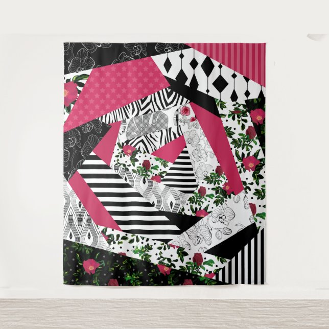 Rotes Patchwork, beliebt, Patchwork-Kissen Wandteppich (Vorderseite)