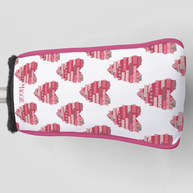 Rotes Patchwork-Herzen-Golfkopfschutz Golf Headcover (Vorderseite)