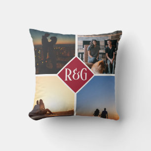 Rotes personalisiertes 4-Foto-Monogramm Kissen