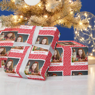 Rotes Personalisiertes Foto Frohe Weihnachtsferien Geschenkpapier