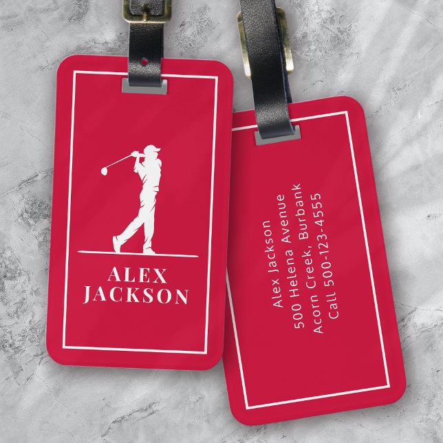 Rotes Personalisiertes Monogramm Golfer Gepäckanhänger (Von Creator hochgeladen)
